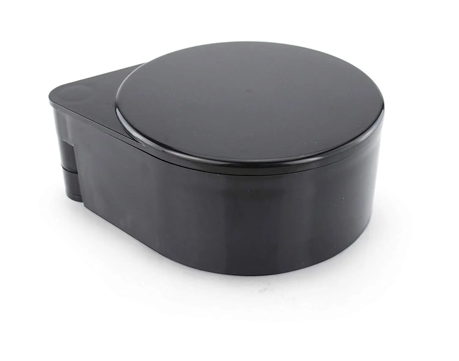 This is a black, plastic PAMLER 3-tier bar glass rimmer with compartments for salt and sugar.