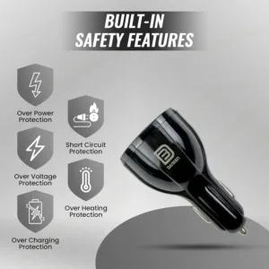 The DANEEN 90W car charger provides fast charging with 3 ports, including USB and Type-C, and comes with a 3-in-1 multi charging cable compatible with Macbook, Samsung, and iPhone devices.