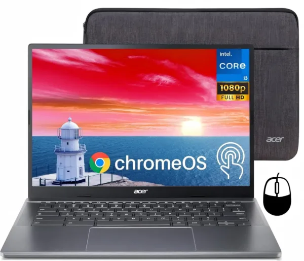 The Acer Chromebook Plus 514 touchscreen laptop features an Intel i3-N305 processor, 8GB of RAM, a 512GB SSD, and a vibrant 14-inch FHD display, offering powerful performance and ample storage for seamless multitasking.