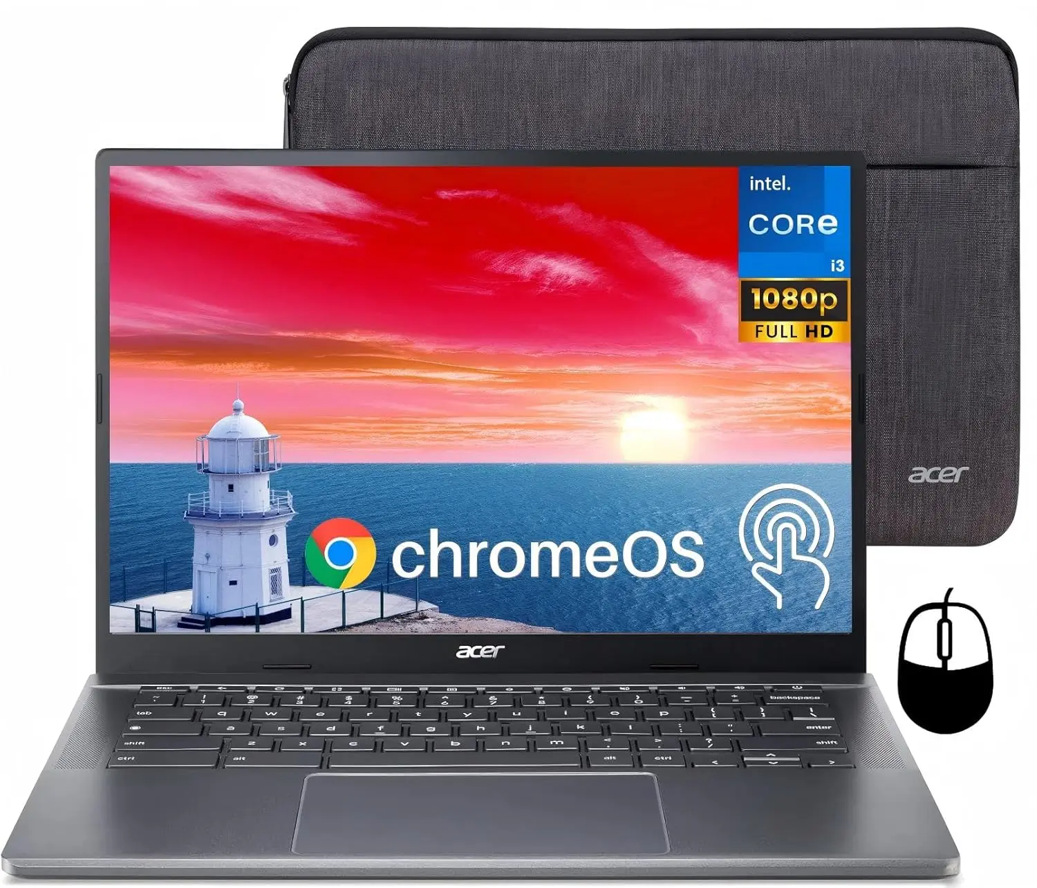 The Acer Chromebook Plus 514 touchscreen laptop features an Intel i3-N305 processor, 8GB of RAM, a 512GB SSD, and a vibrant 14-inch FHD display, offering powerful performance and ample storage for seamless multitasking.