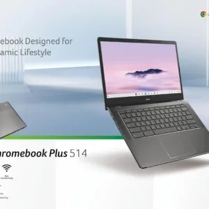 The Acer Chromebook Plus 514 touchscreen laptop features an Intel i3-N305 processor, 8GB of RAM, a 512GB SSD, and a vibrant 14-inch FHD display, offering powerful performance and ample storage for seamless multitasking.