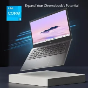 The Acer Chromebook Plus 514 touchscreen laptop features an Intel i3-N305 processor, 8GB of RAM, a 512GB SSD, and a vibrant 14-inch FHD display, offering powerful performance and ample storage for seamless multitasking.