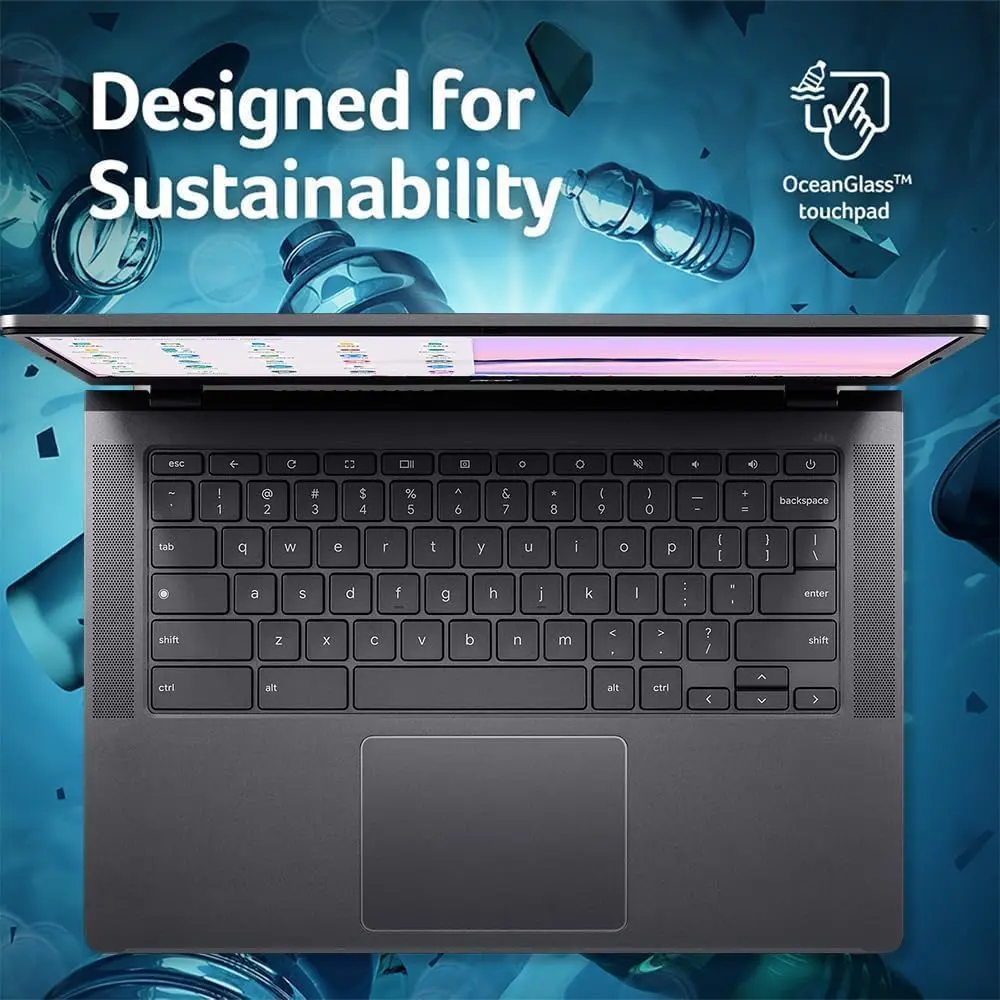 The Acer Chromebook Plus 514 touchscreen laptop features an Intel i3-N305 processor, 8GB of RAM, a 512GB SSD, and a vibrant 14-inch FHD display, offering powerful performance and ample storage for seamless multitasking.