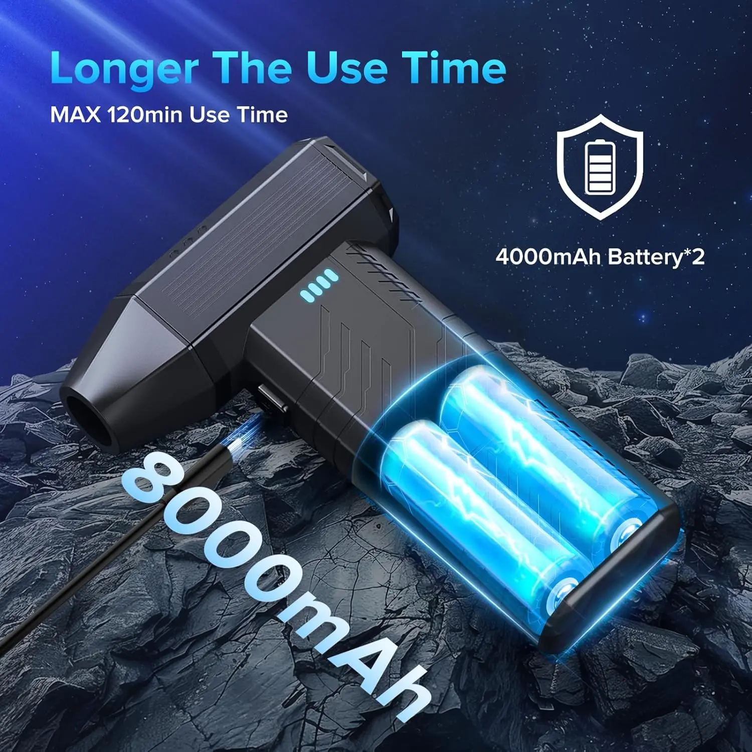 This cordless electric air duster features a powerful 130000 RPM brushless motor and multiple nozzles for cleaning keyboards, computers, electronics, and car interiors, offering a cost-effective and eco-friendly alternative to compressed air cans.