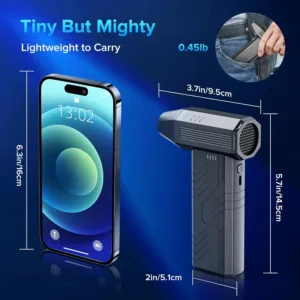 This cordless electric air duster features a powerful 130000 RPM brushless motor and multiple nozzles for cleaning keyboards, computers, electronics, and car interiors, offering a cost-effective and eco-friendly alternative to compressed air cans.