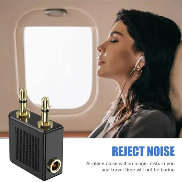 This 3-pack of gold-plated airplane headphone adapters converts a standard 3.5mm male plug to a 3.5mm female stereo jack, providing high-fidelity sound during flights and compatibility with various headphones.