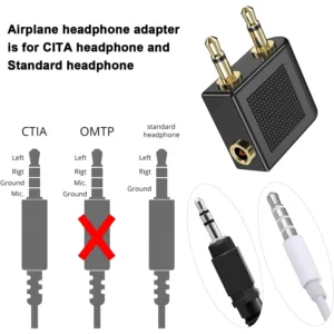This 3-pack of gold-plated airplane headphone adapters converts a standard 3.5mm male plug to a 3.5mm female stereo jack, providing high-fidelity sound during flights and compatibility with various headphones.