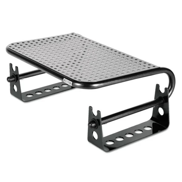 Black Allsop Metal Art monitor stand riser raises your monitor for better ergonomics and adds storage space under the stand.