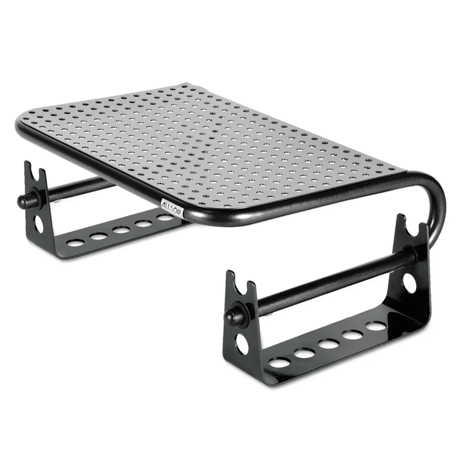 Black Allsop Metal Art monitor stand riser raises your monitor for better ergonomics and adds storage space under the stand.