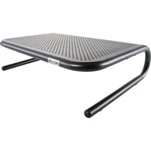 Black Allsop Metal Art monitor stand riser raises your monitor for better ergonomics and adds storage space under the stand.