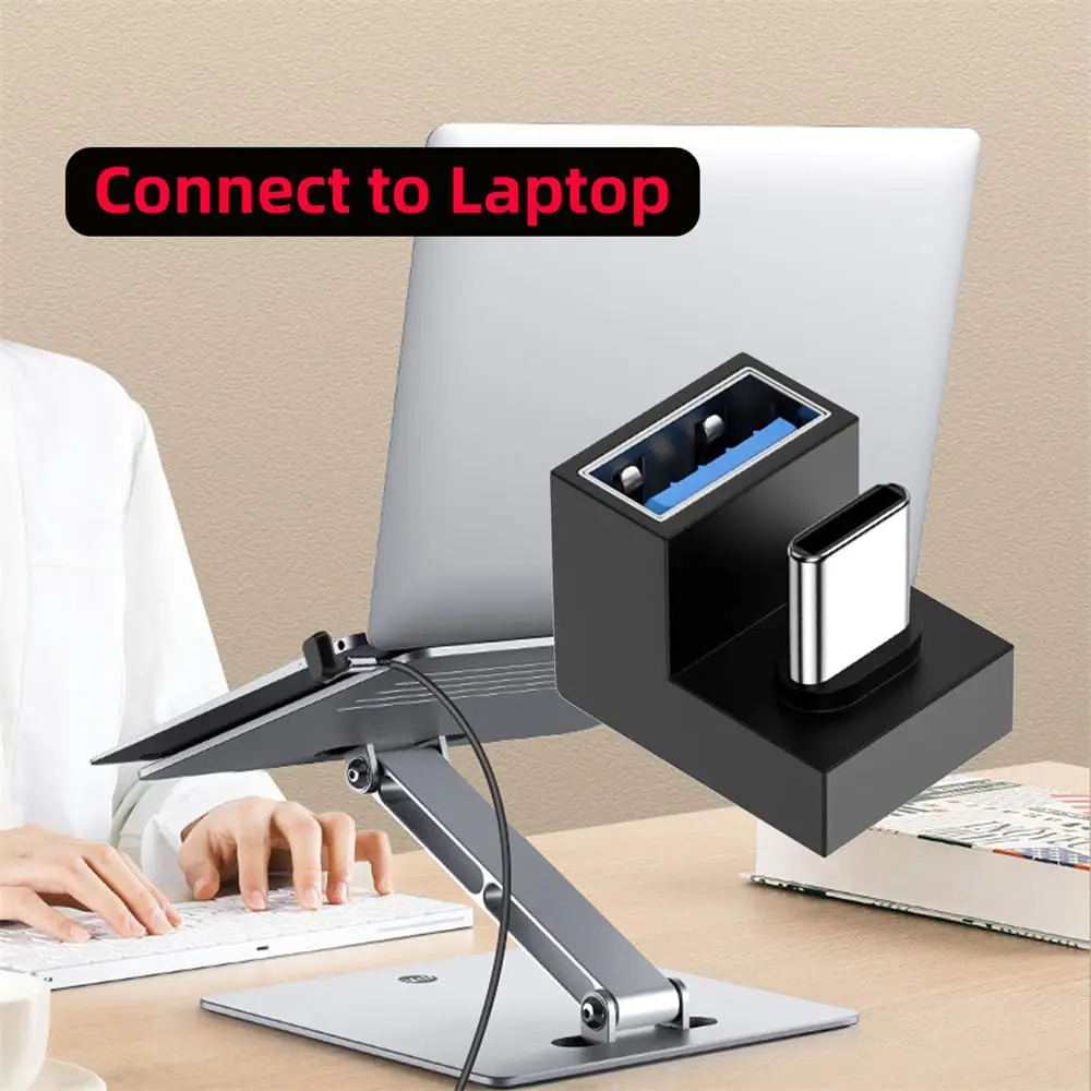 This is a 180 degree up right angled micro USB OTG to USB 2.0 female extension adapter, designed for connecting USB devices to cell phones and tablets in tight spaces.