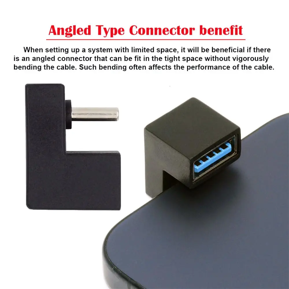 This is a 180 degree up right angled micro USB OTG to USB 2.0 female extension adapter, designed for connecting USB devices to cell phones and tablets in tight spaces.