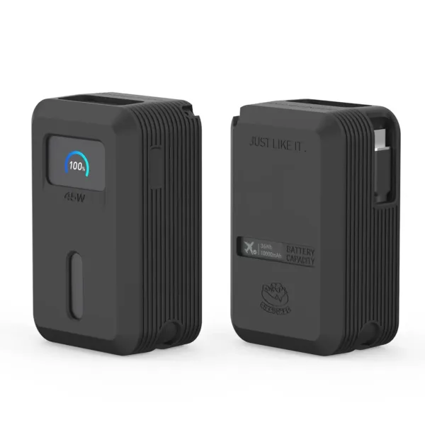 Black silicone case designed for the Anker Nano Power Bank 10000mAh 45W A1638, featuring precise cutouts for easy access to ports and display, protecting the power bank from scratches and wear.