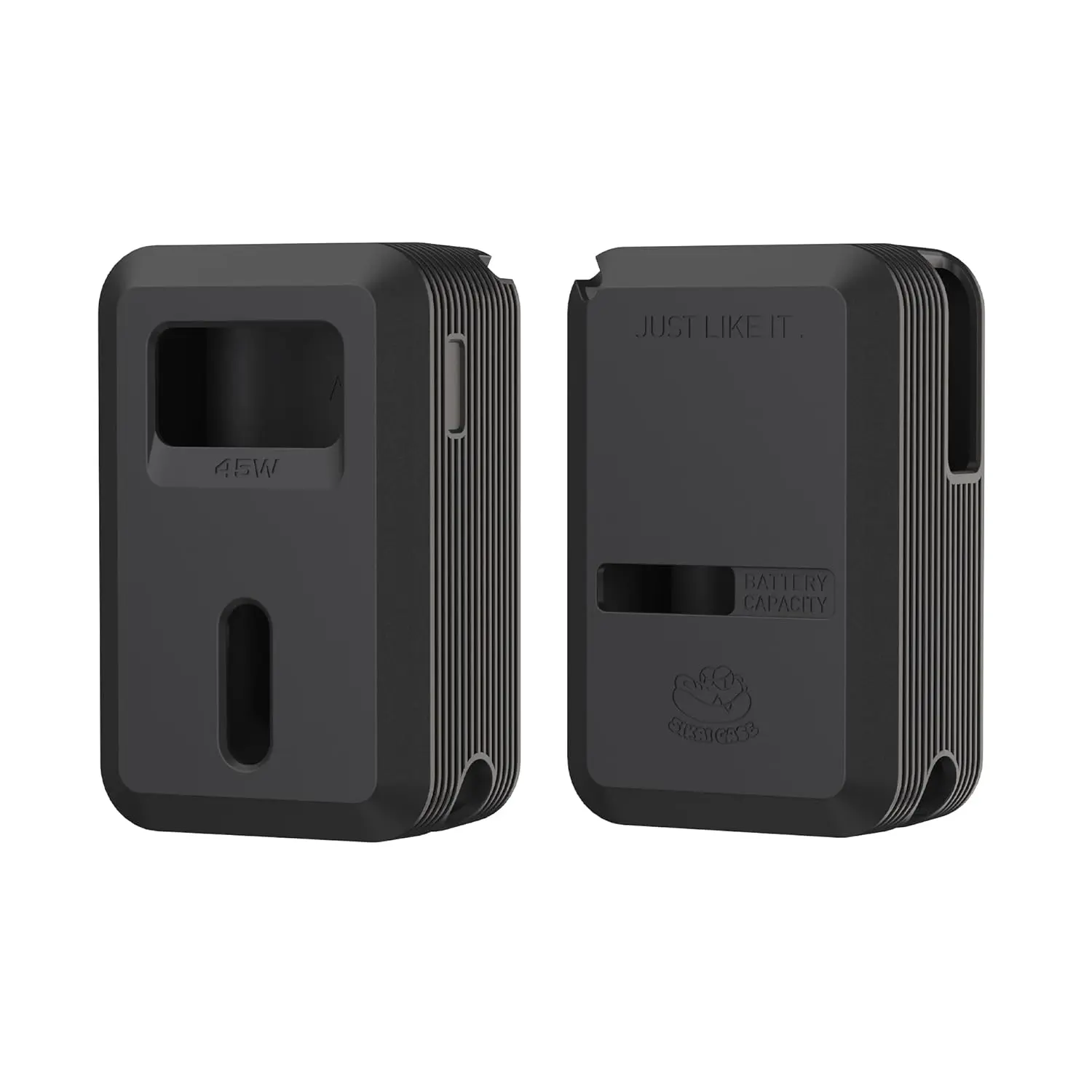 Black silicone case designed for the Anker Nano Power Bank 10000mAh 45W A1638, featuring precise cutouts for easy access to ports and display, protecting the power bank from scratches and wear.
