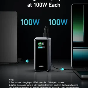 This is an Anker Prime 20000mAh power bank featuring a smart digital display and multiple ports, capable of charging laptops and mobile devices at high speeds.
