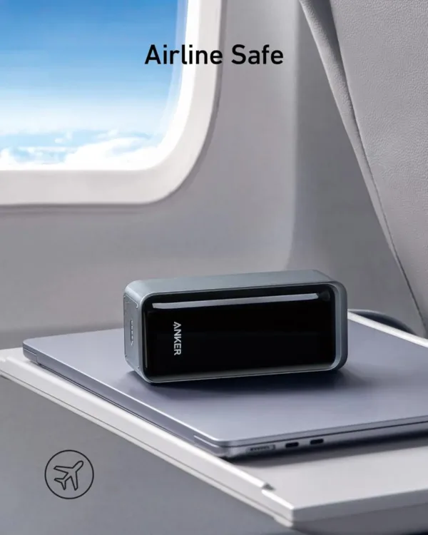 This is an Anker Prime 20000mAh power bank featuring a smart digital display and multiple ports, capable of charging laptops and mobile devices at high speeds.