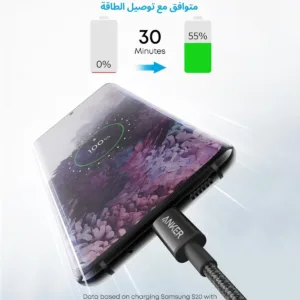 This image shows a two-pack of black Anker USB-C to USB-C charging cables, each 3.3 feet long, designed for fast charging of USB-C devices like iPhones and iPads with up to 60W power delivery, and featuring a durable nylon braided exterior.