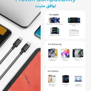 This image shows a two-pack of black Anker USB-C to USB-C charging cables, each 3.3 feet long, designed for fast charging of USB-C devices like iPhones and iPads with up to 60W power delivery, and featuring a durable nylon braided exterior.