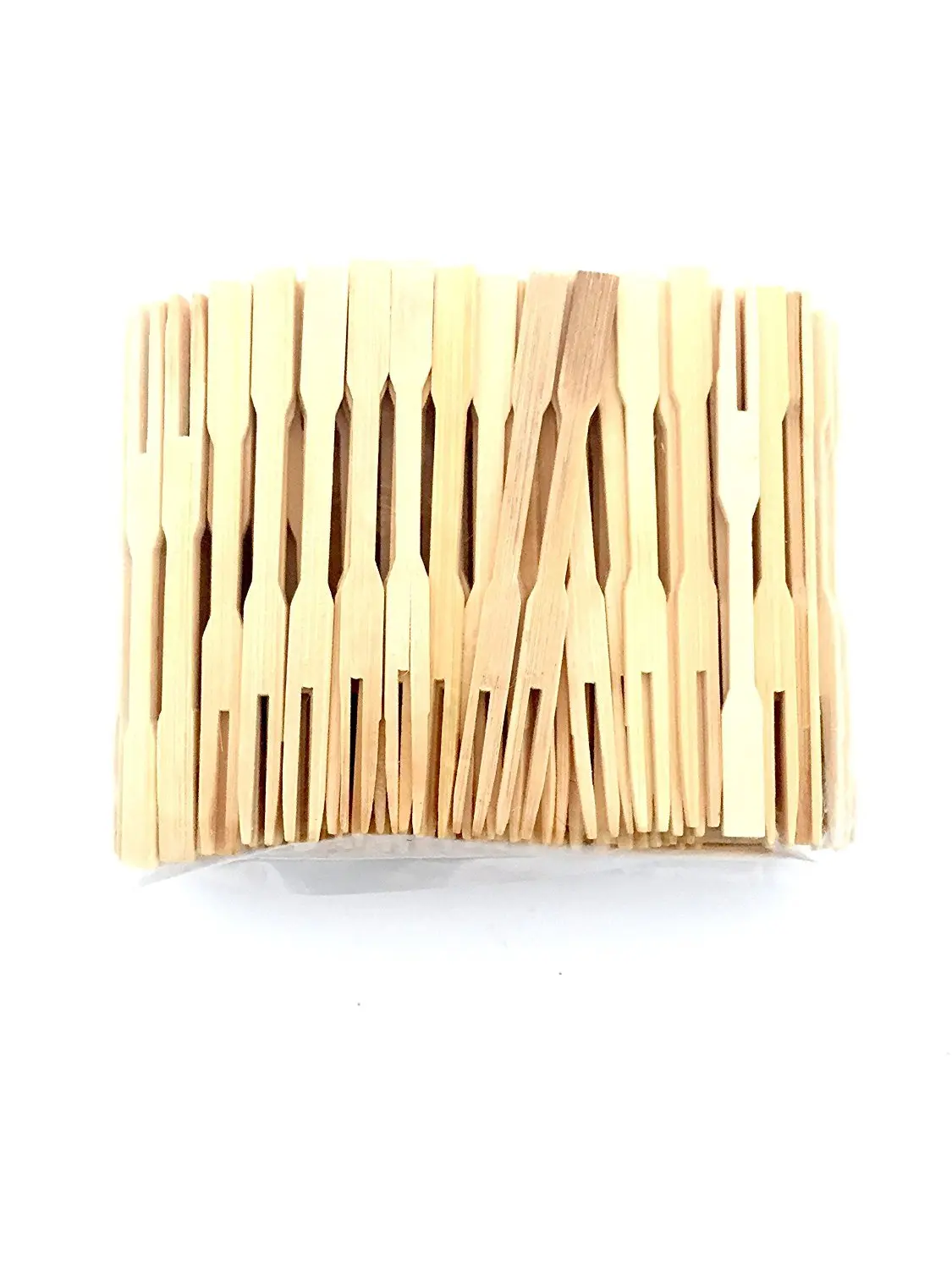This is a set of 100 eco-friendly, 3.5 inch bamboo mini forks, perfect for serving appetizers, cocktails, and hors d