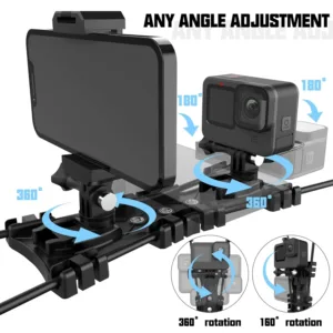 This baseball fence mount securely holds your iPhone or Android phone, GoPro, or Mevo Start, allowing you to record your baseball or softball games while conveniently charging your device.
