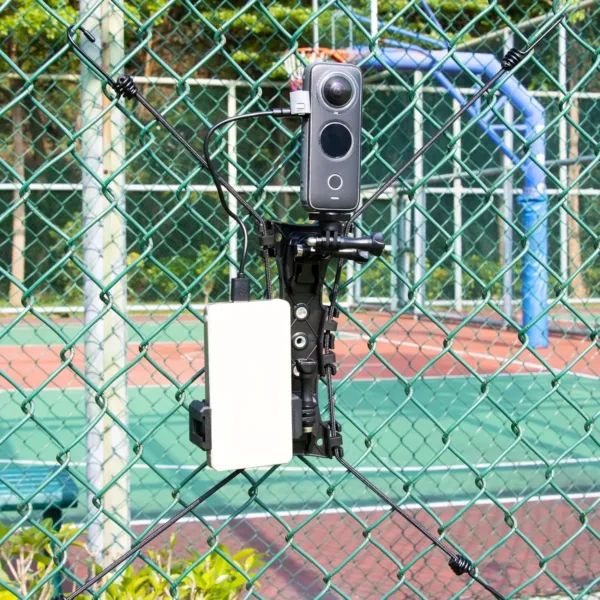 This baseball fence mount securely holds your iPhone or Android phone, GoPro, or Mevo Start, allowing you to record your baseball or softball games while conveniently charging your device.