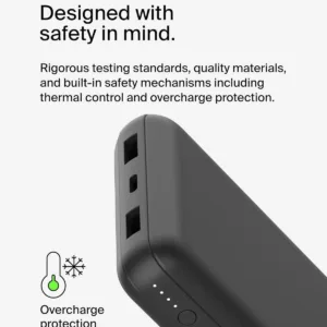 This Belkin USB C portable charger has a 20000mAh power bank with dual USB A ports, a type-C input/output port, and provides up to 78 hours of additional battery life for your devices.
