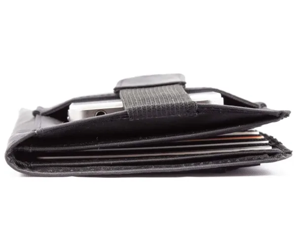 This is a Big Skinny plus size women's bi-fold wallet with a zippered coin compartment, extra wide card pockets, large billfold pockets, a wrist strap, and a magnetic clasp closure, capable of holding up to 20 cards.