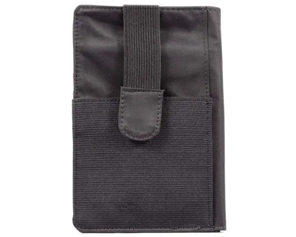 This is a Big Skinny plus size women's bi-fold wallet with a zippered coin compartment, extra wide card pockets, large billfold pockets, a wrist strap, and a magnetic clasp closure, capable of holding up to 20 cards.