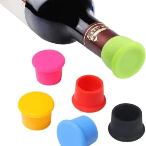 This set of six reusable silicone bottle caps in assorted colors provides an airtight and leak-proof seal, keeping your wine, beer, champagne, and soda fresh and preventing odors.
