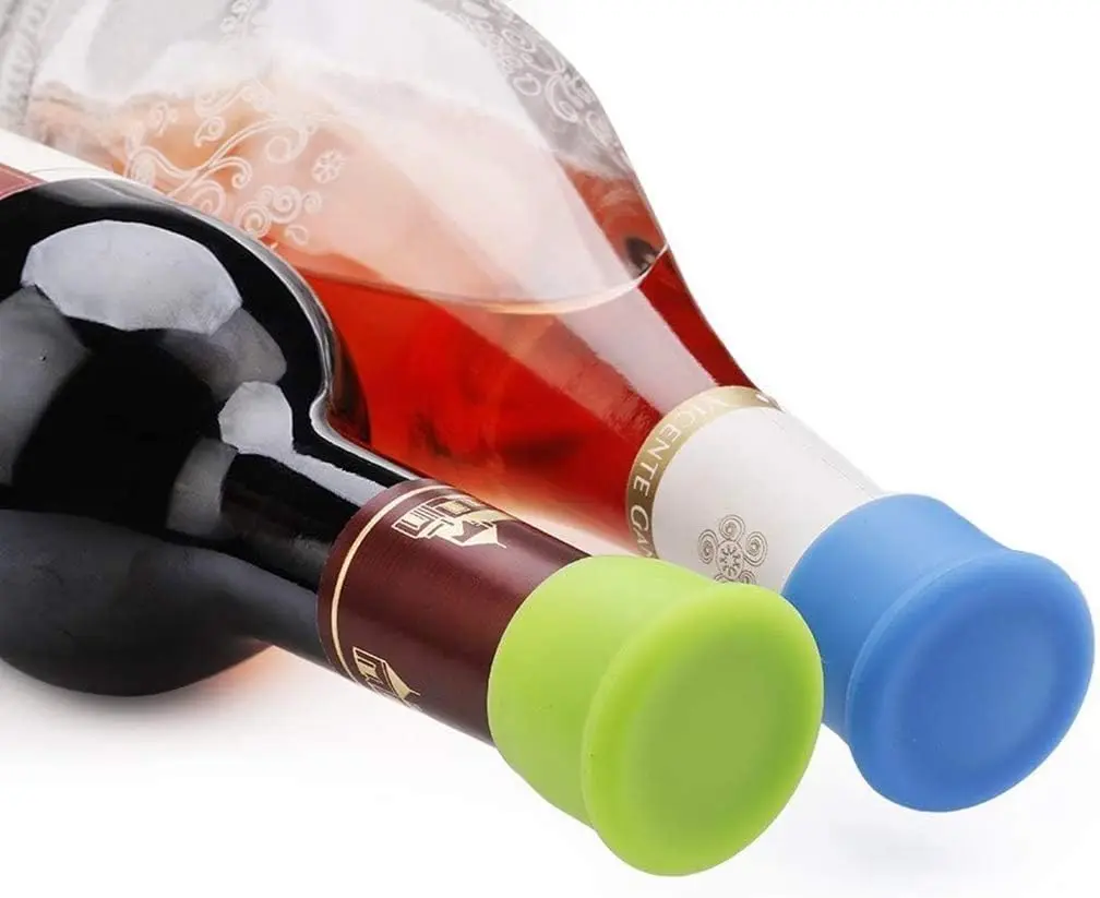 This set of six reusable silicone bottle caps in assorted colors provides an airtight and leak-proof seal, keeping your wine, beer, champagne, and soda fresh and preventing odors.