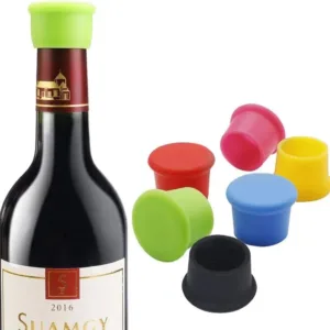 This set of six reusable silicone bottle caps in assorted colors provides an airtight and leak-proof seal, keeping your wine, beer, champagne, and soda fresh and preventing odors.