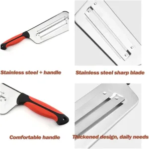 This stainless steel cabbage shredder with a double-layer blade system efficiently slices and shreds cabbage, carrots, and other vegetables for coleslaw and stir-fries, featuring an ergonomic, slip-resistant handle for safe and easy meal preparation.