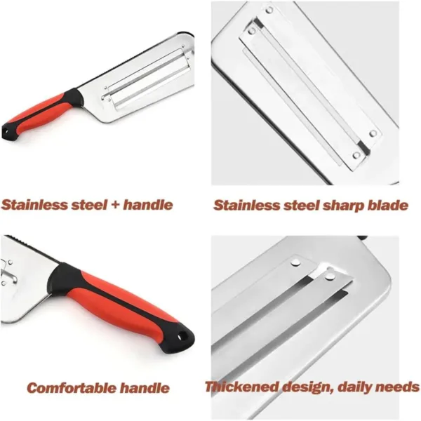 This stainless steel cabbage shredder with a double-layer blade system efficiently slices and shreds cabbage, carrots, and other vegetables for coleslaw and stir-fries, featuring an ergonomic, slip-resistant handle for safe and easy meal preparation.