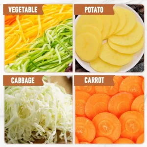 This stainless steel cabbage shredder with a double-layer blade system efficiently slices and shreds cabbage, carrots, and other vegetables for coleslaw and stir-fries, featuring an ergonomic, slip-resistant handle for safe and easy meal preparation.