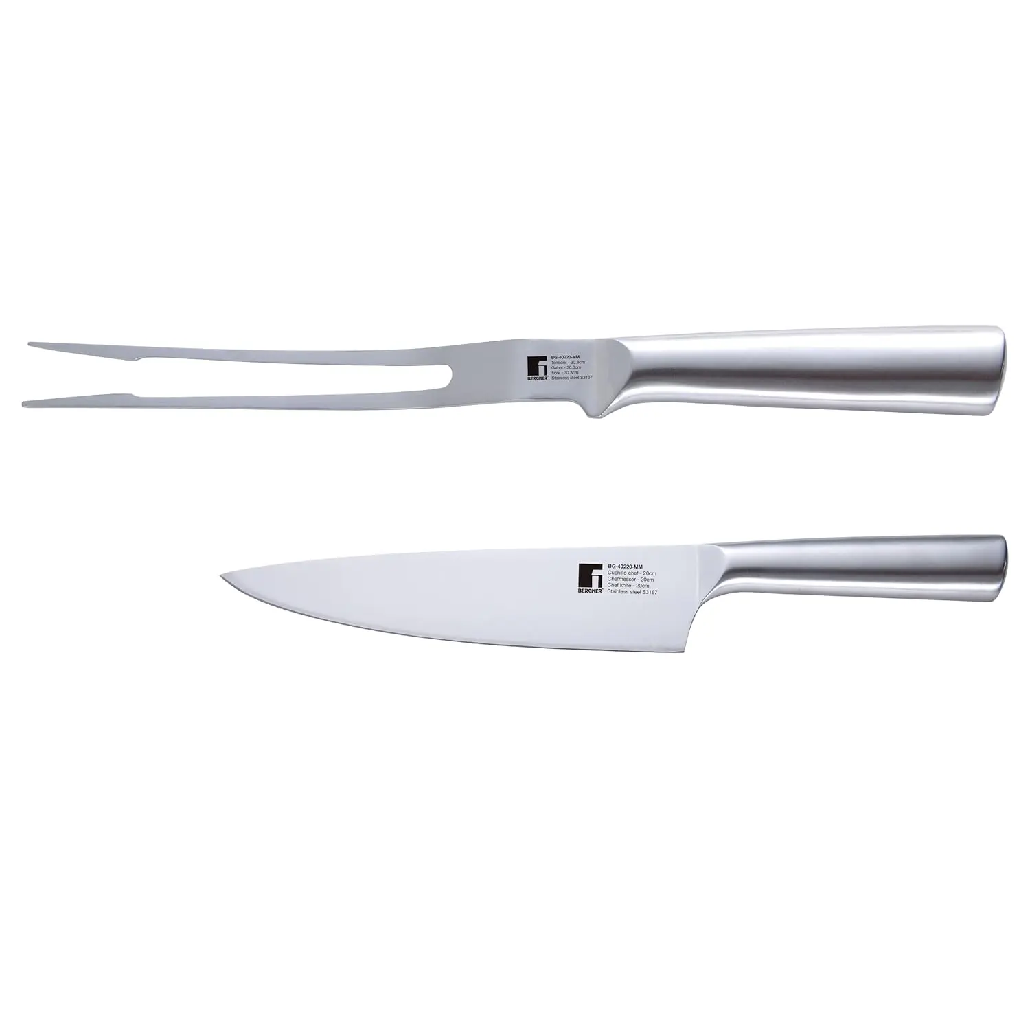 This stainless steel carving knife and fork set features a razor-sharp blade and hollow handles for lightweight use, perfect for carving turkey, ham, or roasts with ease and precision.