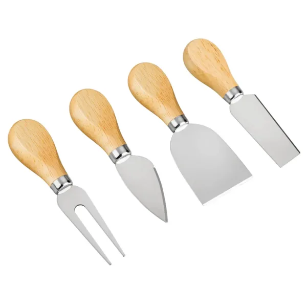 This cheese knives set includes four pieces of stainless steel knives with wooden handles, perfect for cutting, slicing, spreading, and serving all types of cheese.