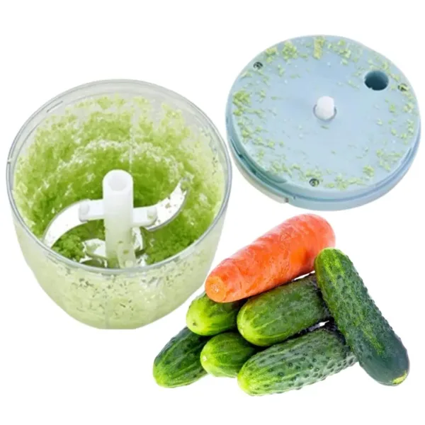 The ChopMaster food chopper efficiently chops vegetables and meat with its hand-pull mechanism and sharp stainless steel blades, perfect for making salsa, salads, and baby food.