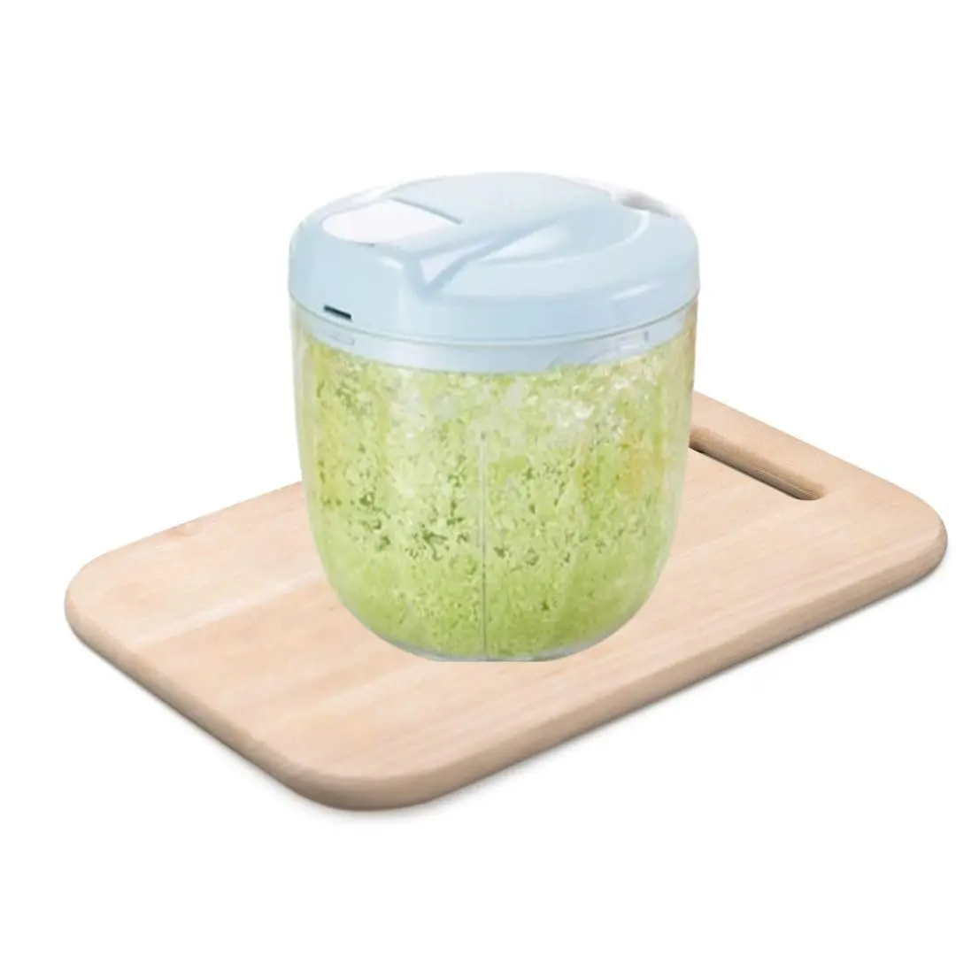 The ChopMaster food chopper efficiently chops vegetables and meat with its hand-pull mechanism and sharp stainless steel blades, perfect for making salsa, salads, and baby food.