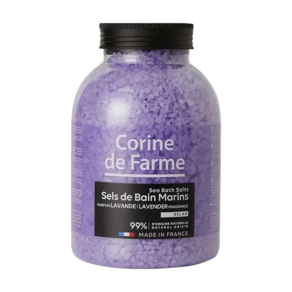 This is a 1.3 kg bag of Corine de Farme bath sea salt formulated with a neutral pH and infused with lavender for a relaxing bath experience.