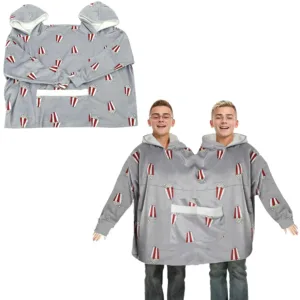 Matching couples pajamas hoodies for adults, designed with a funny double hooded style, made from soft flannel, featuring a large capacity front pocket, and perfect for themed events.
