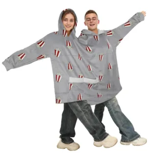 Matching couples pajamas hoodies for adults, designed with a funny double hooded style, made from soft flannel, featuring a large capacity front pocket, and perfect for themed events.