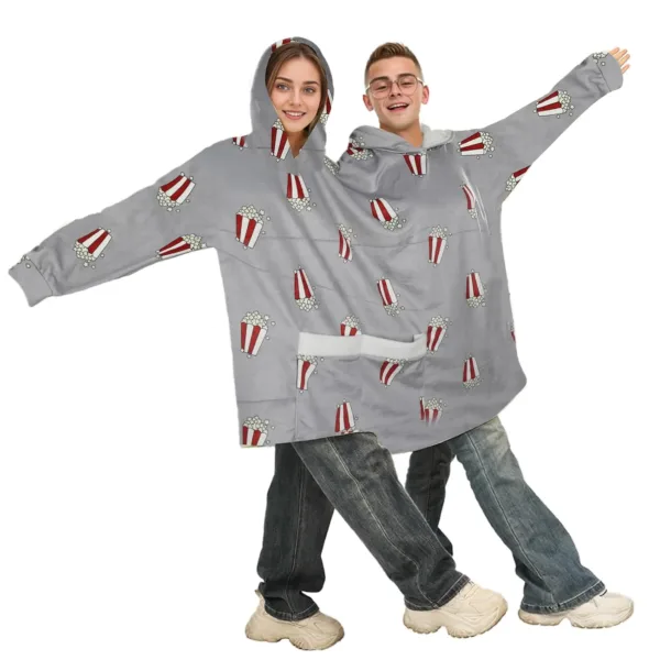 Matching couples pajamas hoodies for adults, designed with a funny double hooded style, made from soft flannel, featuring a large capacity front pocket, and perfect for themed events.