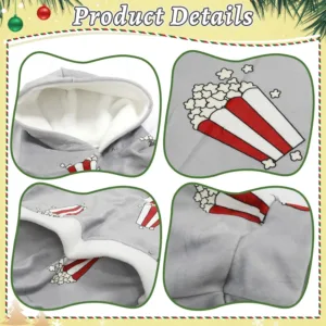 Matching couples pajamas hoodies for adults, designed with a funny double hooded style, made from soft flannel, featuring a large capacity front pocket, and perfect for themed events.