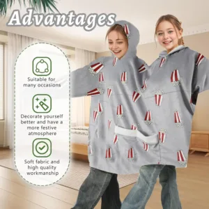 Matching couples pajamas hoodies for adults, designed with a funny double hooded style, made from soft flannel, featuring a large capacity front pocket, and perfect for themed events.