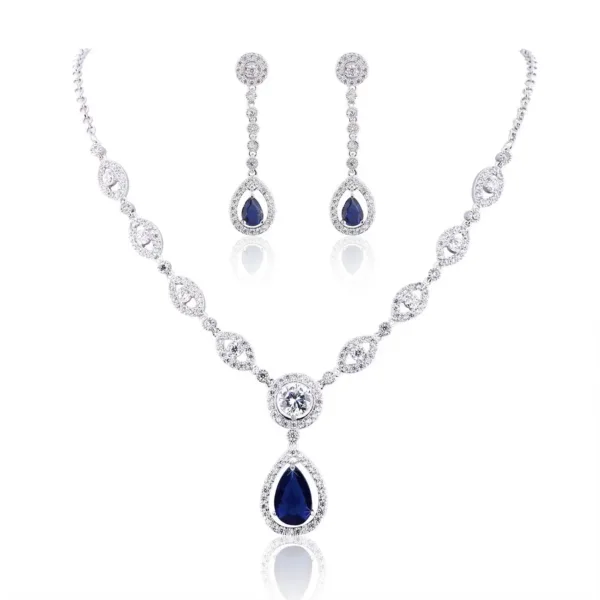 This is a stunning silver plated necklace and earrings set for women, featuring AAA cubic zirconia stones that sparkle like diamonds, perfect for adding elegance to any party outfit.