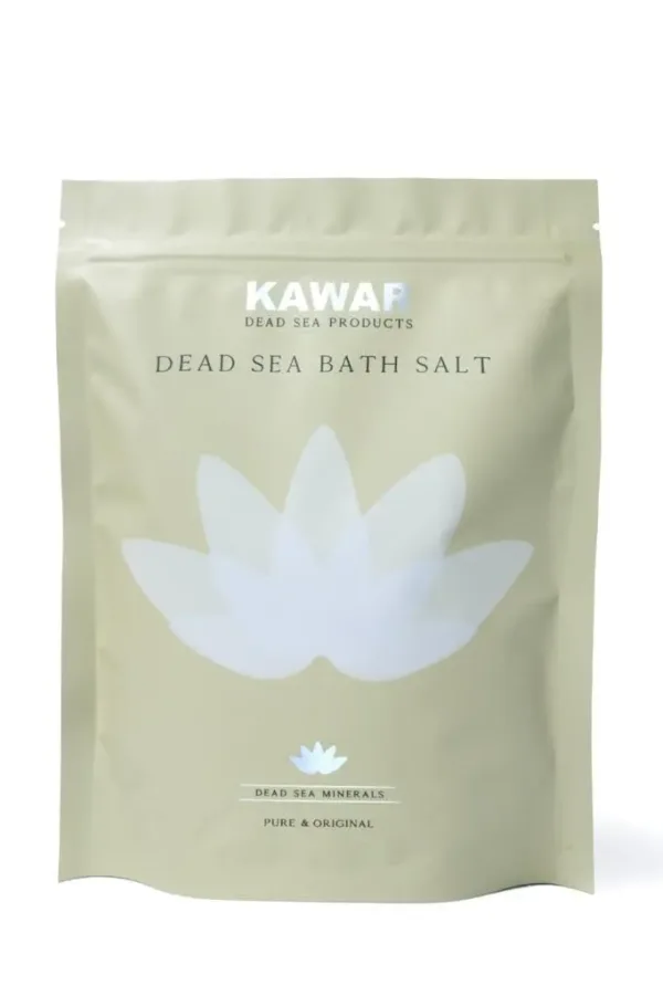 Unscented Kawar Dead Sea bath salt flakes offer muscle pain relief, relaxation, and stress relief when dissolved in bath water to soothe and improve skin conditions like eczema and psoriasis.
