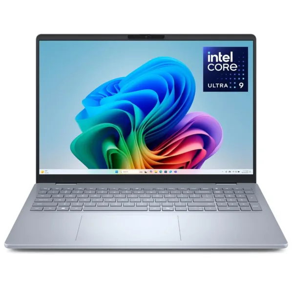 This is a Dell Plus Laptop with a 16-inch 2.5K display, powered by an Intel Core Ultra 9 processor, 32GB of memory, a 2TB SSD, and Intel ARC Graphics, featuring a backlit keyboard and a built-in FHD+ webcam for secure Windows Hello sign-in.