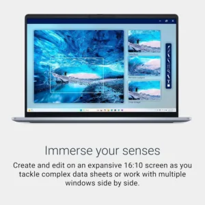 This is a Dell Plus Laptop with a 16-inch 2.5K display, powered by an Intel Core Ultra 9 processor, 32GB of memory, a 2TB SSD, and Intel ARC Graphics, featuring a backlit keyboard and a built-in FHD+ webcam for secure Windows Hello sign-in.