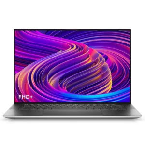This renewed silver Dell XPS 15 9510 laptop features an 11th Gen Intel Core i7 processor, 16GB RAM, a 512GB SSD, NVIDIA GeForce RTX 3050Ti graphics, a backlit keyboard, fingerprint reader, a vivid 15.6" FHD+ display with Adobe RGB, Dolby Vision, and Eyesafe technology, and immersive Waves Nx audio.