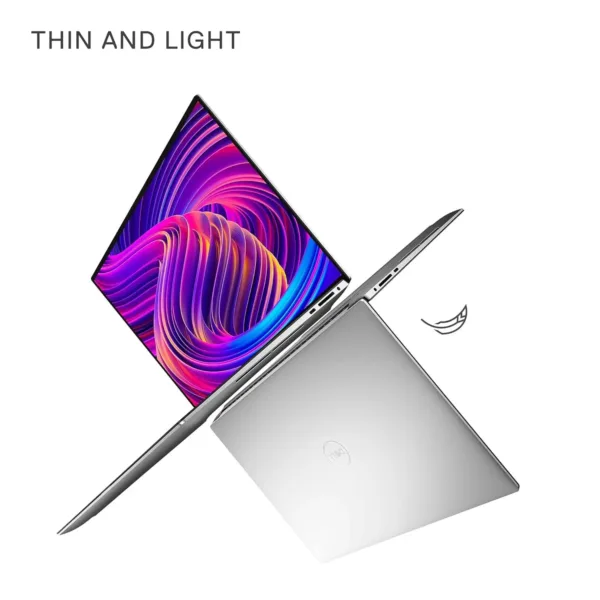 This renewed silver Dell XPS 15 9510 laptop features an 11th Gen Intel Core i7 processor, 16GB RAM, a 512GB SSD, NVIDIA GeForce RTX 3050Ti graphics, a backlit keyboard, fingerprint reader, a vivid 15.6" FHD+ display with Adobe RGB, Dolby Vision, and Eyesafe technology, and immersive Waves Nx audio.